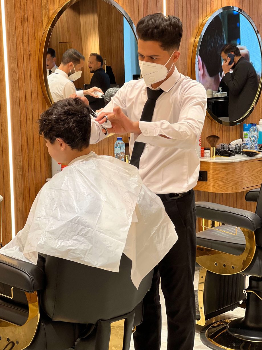 A haircut in progress